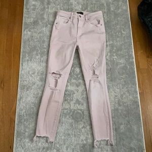 Women’s Abercrombie & Fitch Baby Pink High Rise Distressed Simone Ankle Jeans